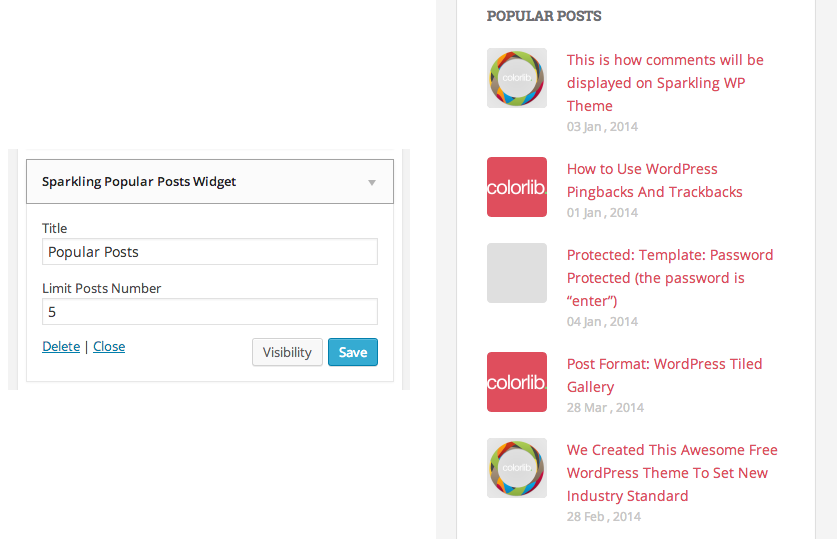 Sparkling popular post widget setup in backend and frontend preview