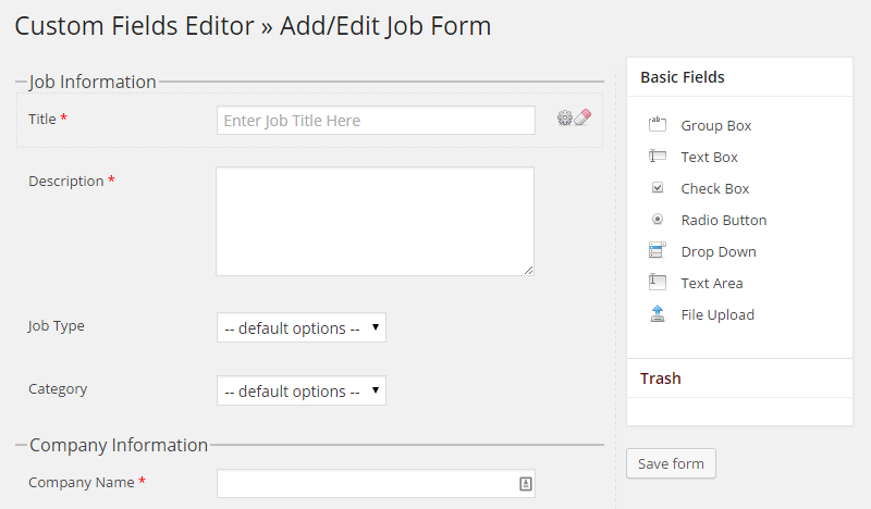 WPJobBoard Form Editor