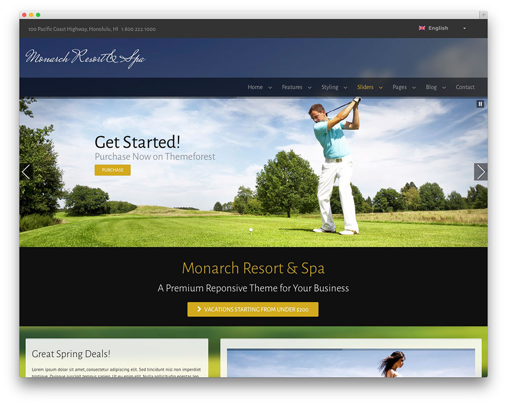monarch resort and spa theme