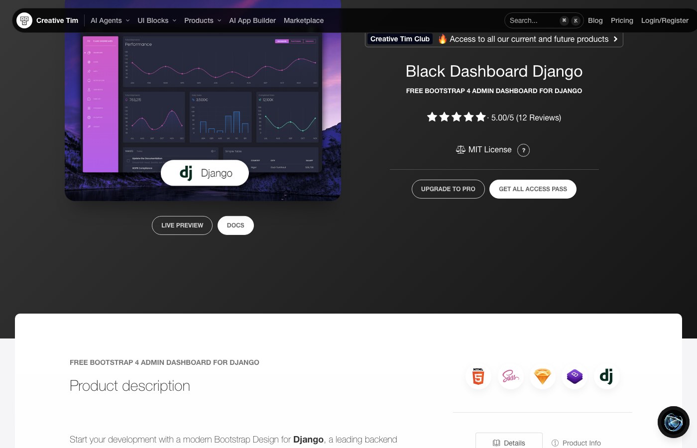 Black Dashboard Django - free dark-themed Bootstrap dashboard for Django