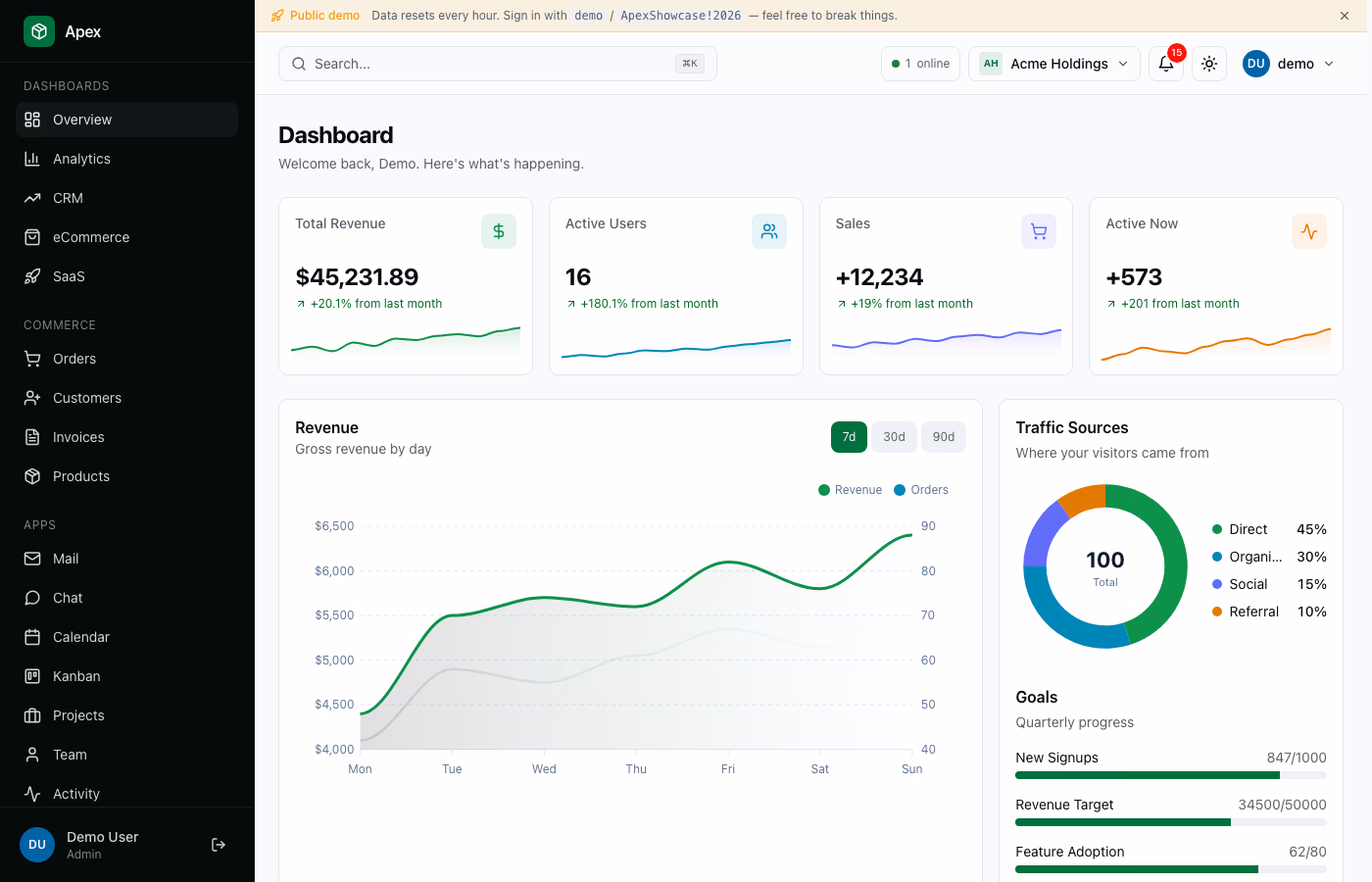 Apex Dashboard Django Edition - production-ready Django 6 admin template with Tailwind CSS v4, HTMX, and Alpine.js
