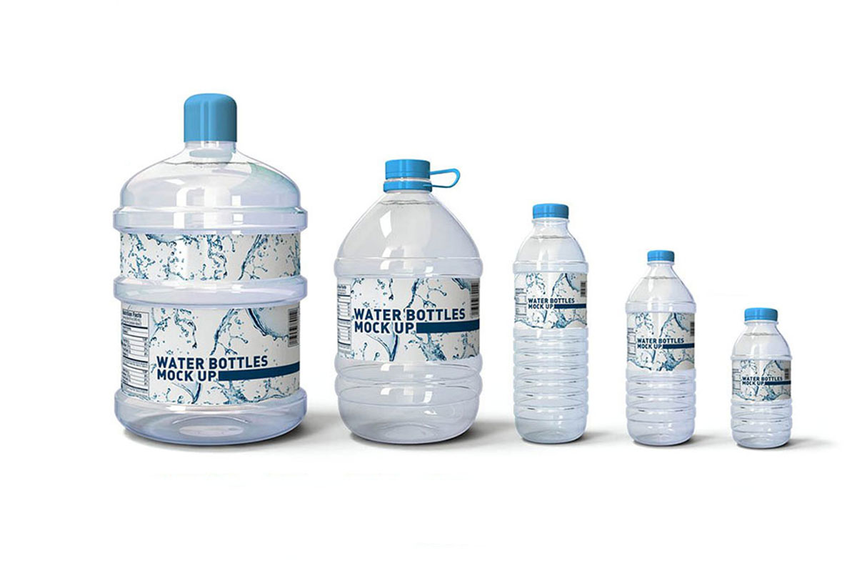 Clear Water Bottles Packaging Mockup By INC Design Studio