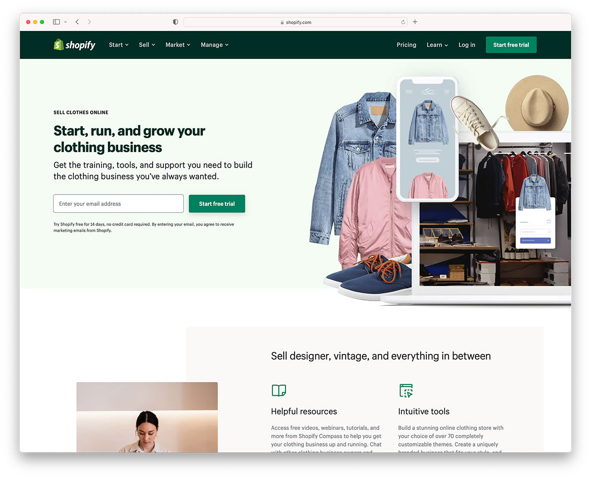 shopify - builder for online clothing stores