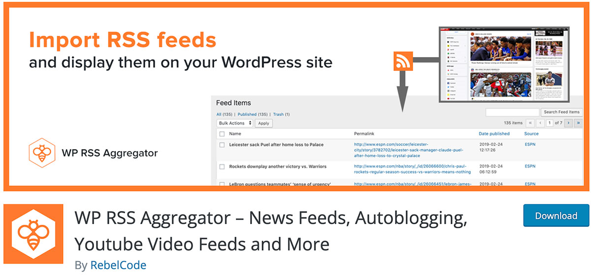WP RSS Aggregator plugin for WordPress