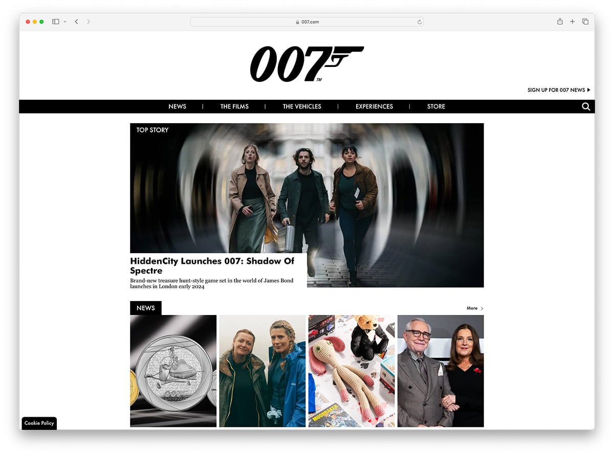 007 website built with WordPress
