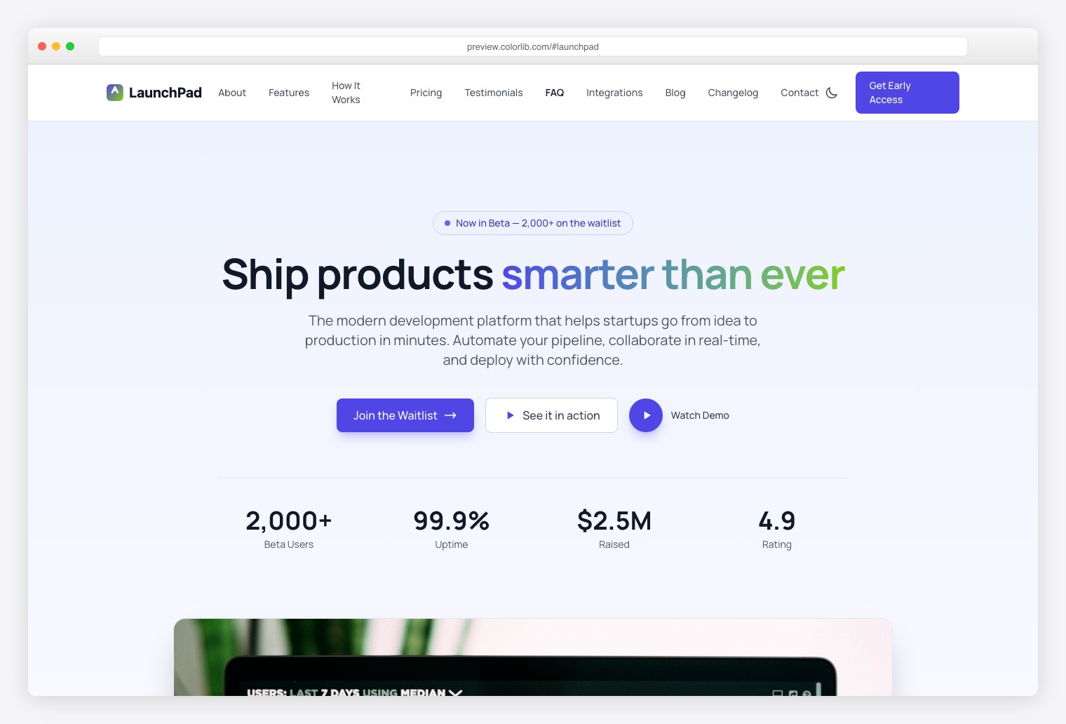 LaunchPad - Premium Tailwind CSS Startup Landing Page Template with CI/CD and Developer Platform Features