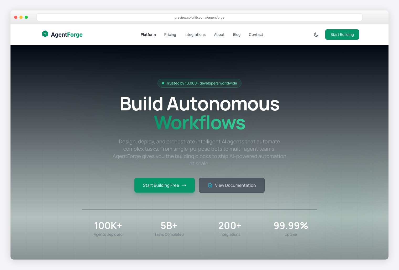 AgentForge - Premium Tailwind CSS AI Agent Platform Template with Workflow Orchestration and Monitoring Dashboard