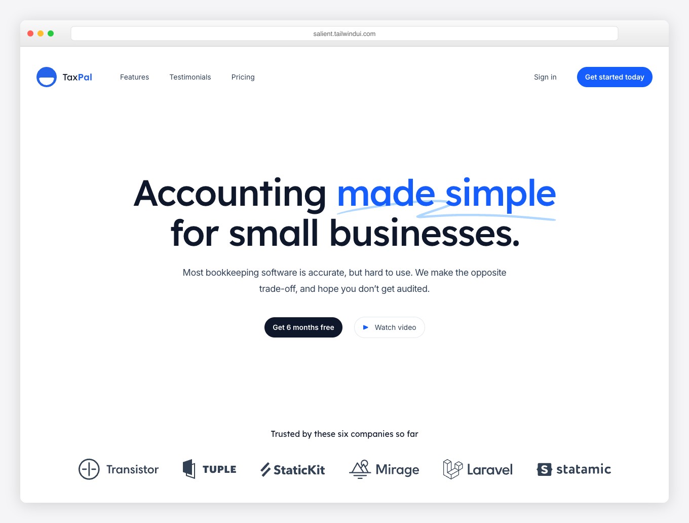 Salient - Official Tailwind Plus SaaS Landing Page with Hero Section, Features Grid, Testimonials, and Pricing