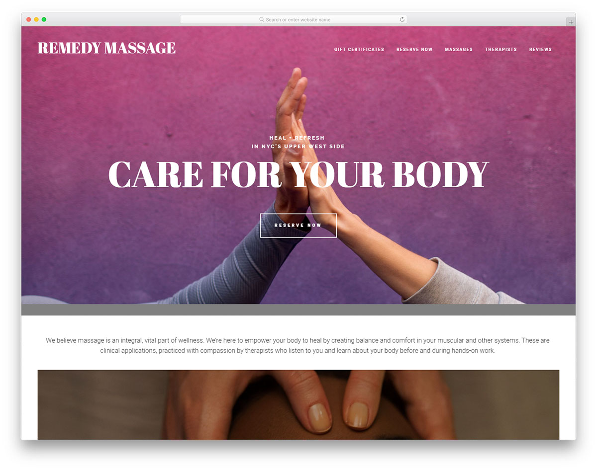 Remedy Massage website design