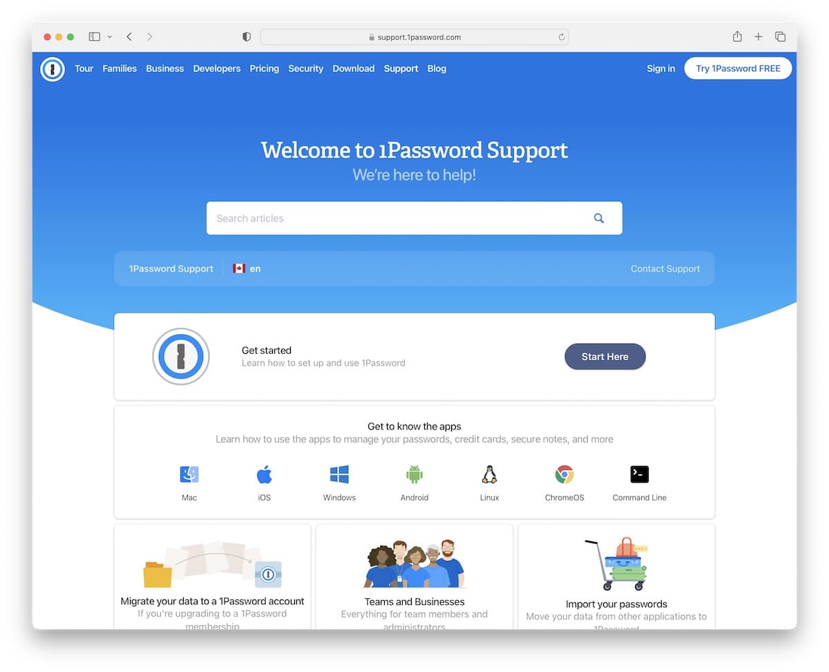 1password support page example