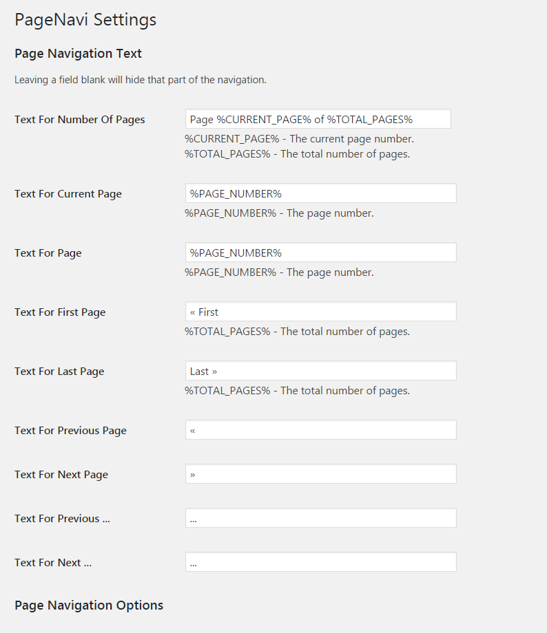 Version number. Wp-pagenavi. Navigation text. Leave the field blank на роутере. Перевести leave the field blank.