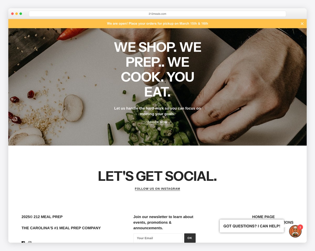 212 meal prep website example