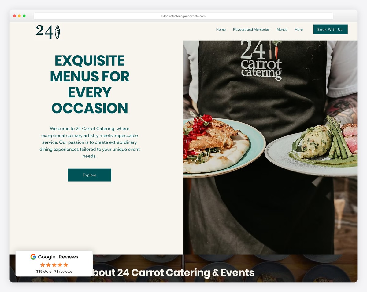 twenty four carrot catering website example