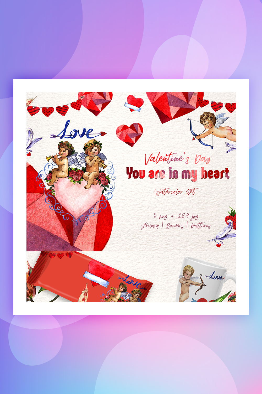 Valentines Day PNG Watercolor Set Illustration