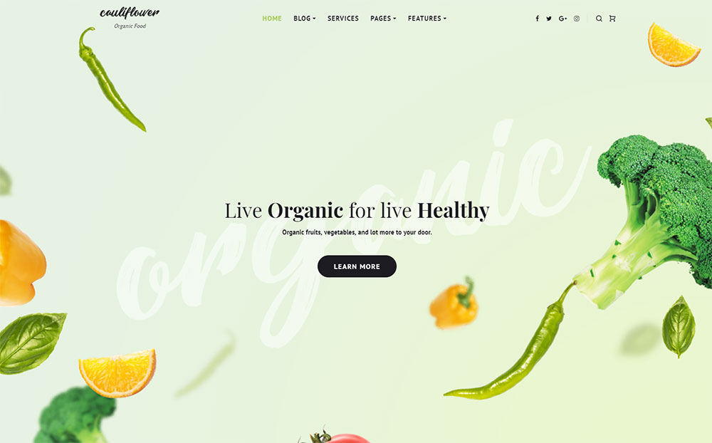 Cauliflower - Organic Food Blog Elementor WordPress Theme