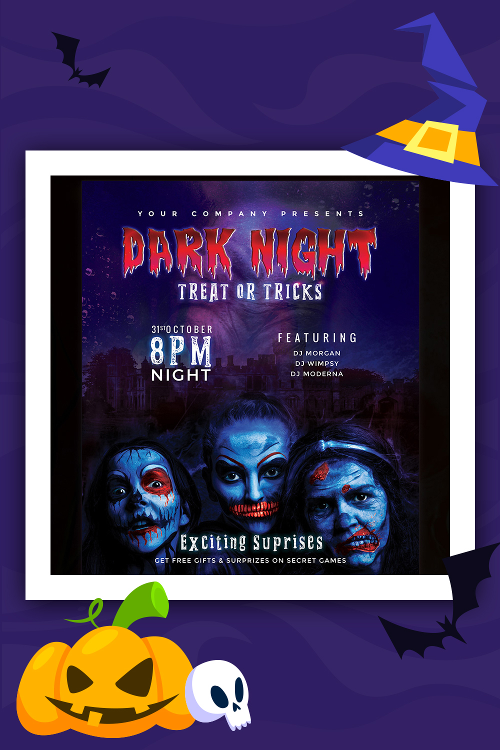 Dark Night - Halloween Party Flyer Design Corporate Identity Template