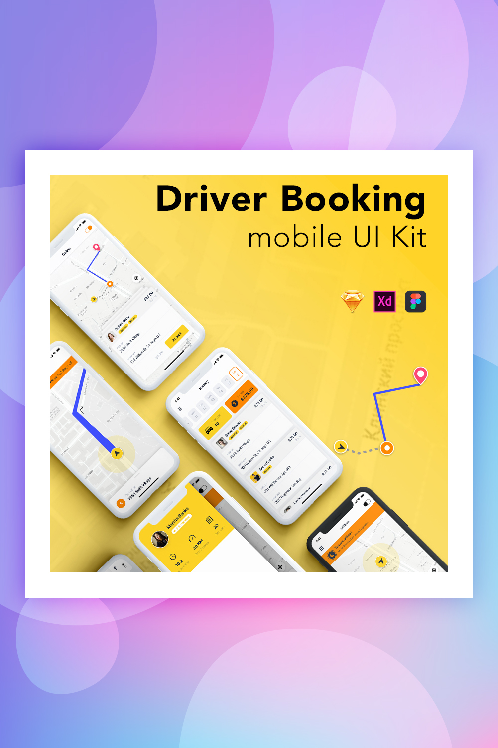 Taxi Driver Booking UI Kit Sketch Template