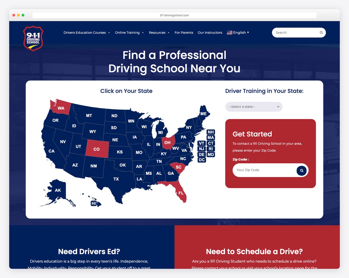 911 driving school website example
