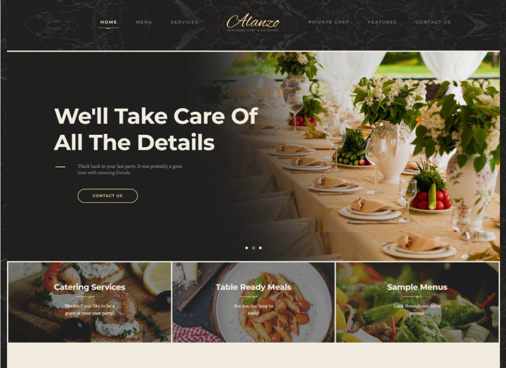 Alanzo | Personal Chef & Wedding Catering Event WordPress Theme