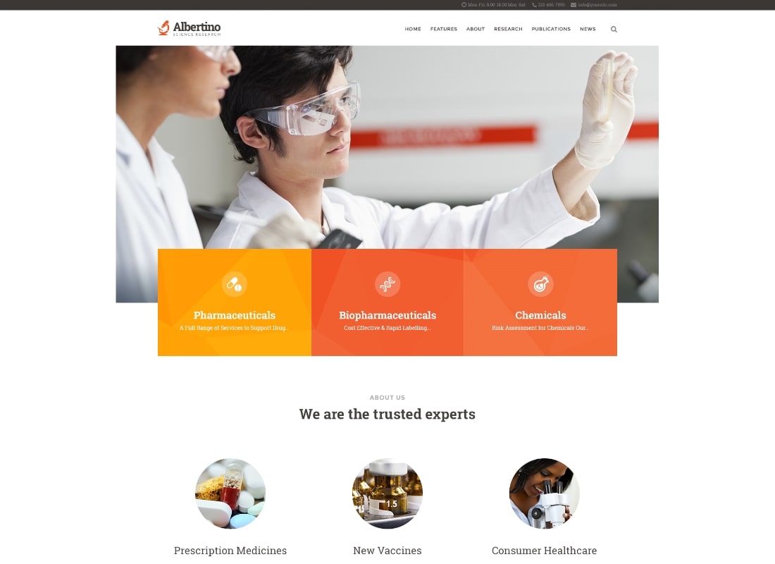 Albertino | Science Laboratory Research & Technology WordPress Theme