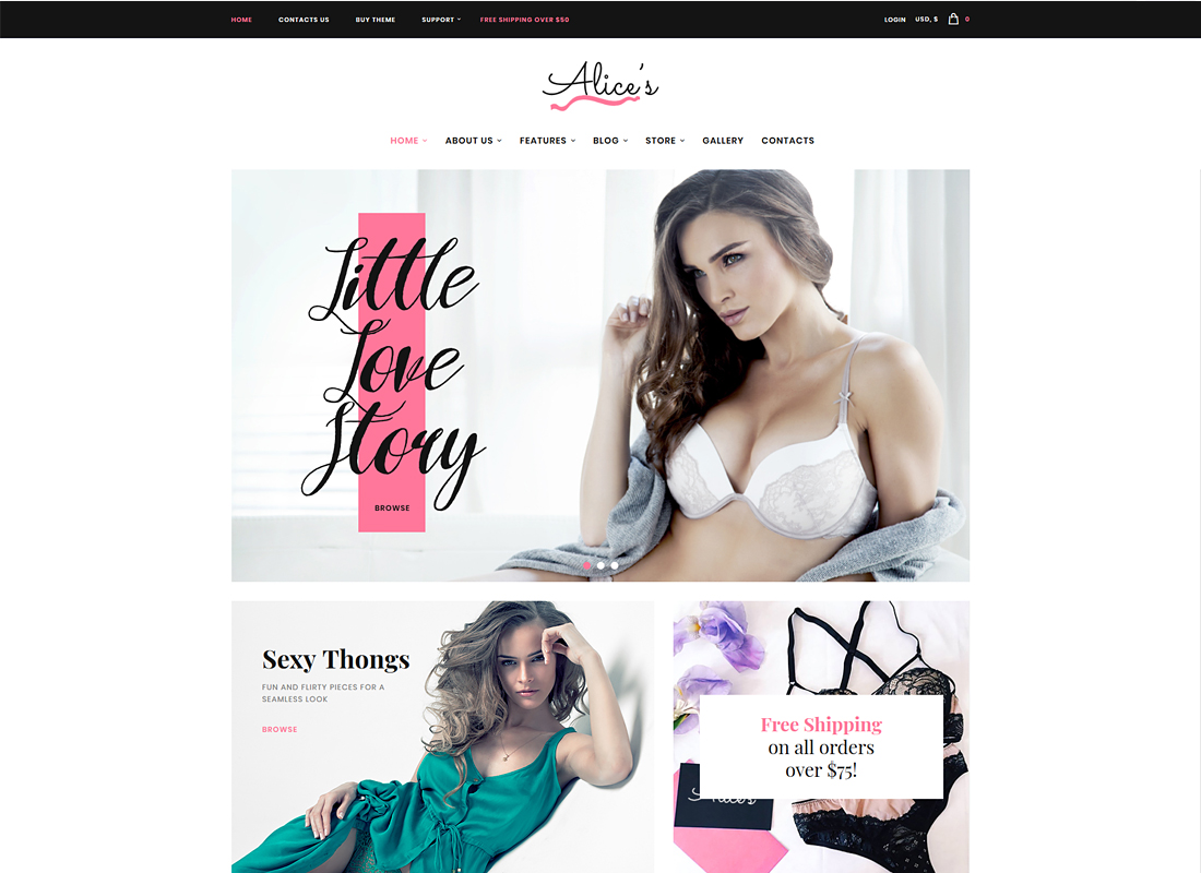Alice's - Lingerie Store and Fashion Boutique WordPress Theme