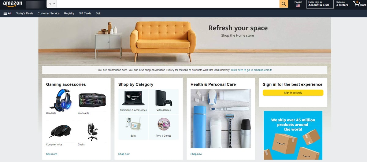 Amazon - Ecommerce website example