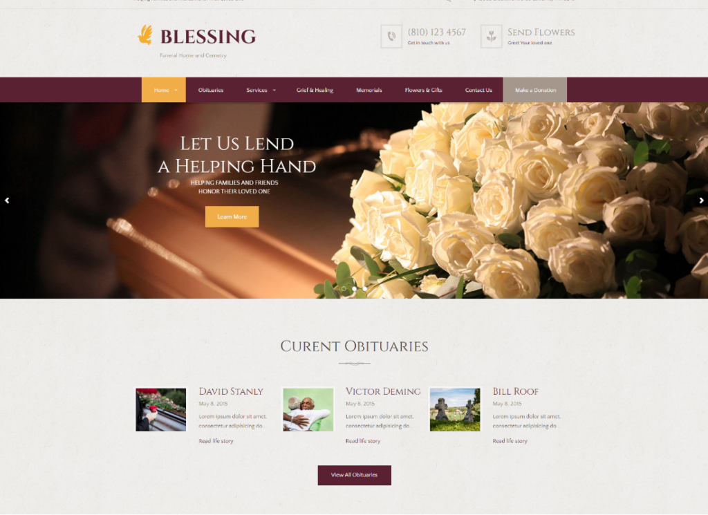 Blessing - Funeral Home Services & Cremation Parlor WordPress Theme