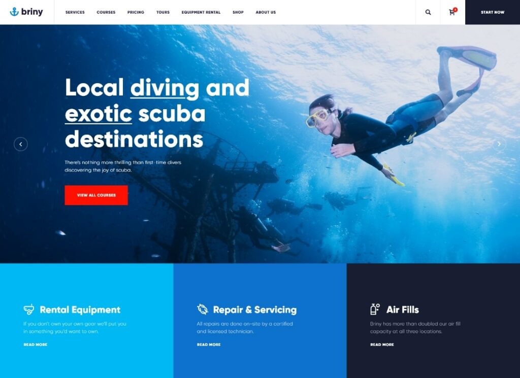 Briny | Scuba Diving & Water Sports WordPress Theme