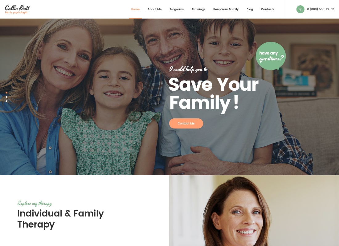 Callie Britt | Family Counselling Psychology WordPress Theme