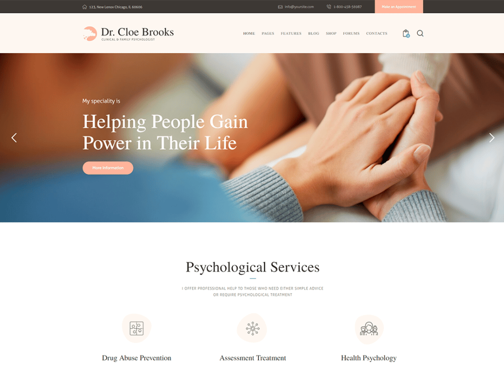 Cloe Brooks - Psychology, Counseling & Medical WordPress Theme