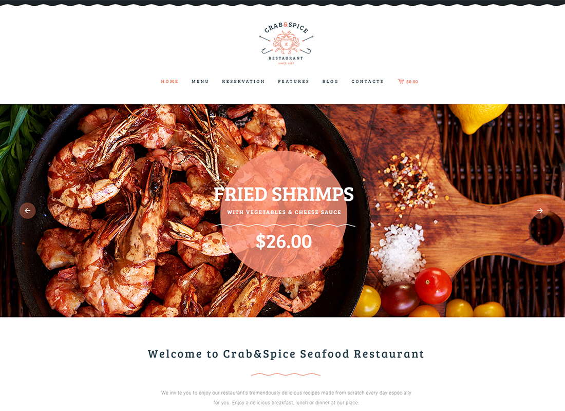 Crab & Spice - Restaurant and Cafe WordPress Theme