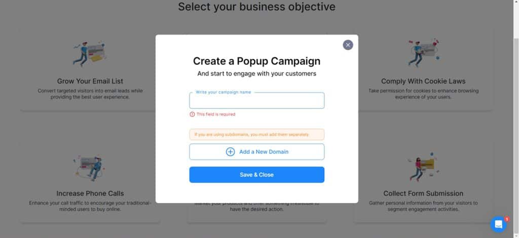 Creating popup campain