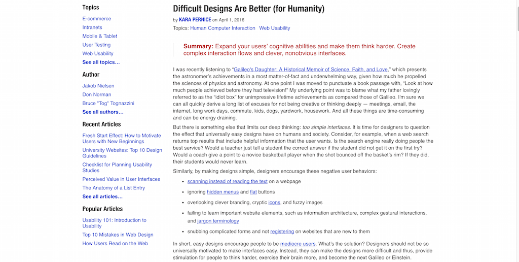 Difficult Designs Are Better (for Humanity)