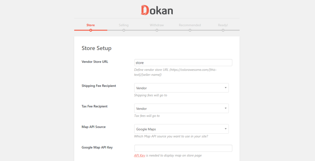 Dokan – Best WooCommerce Multivendor Marketplace Solution setup page