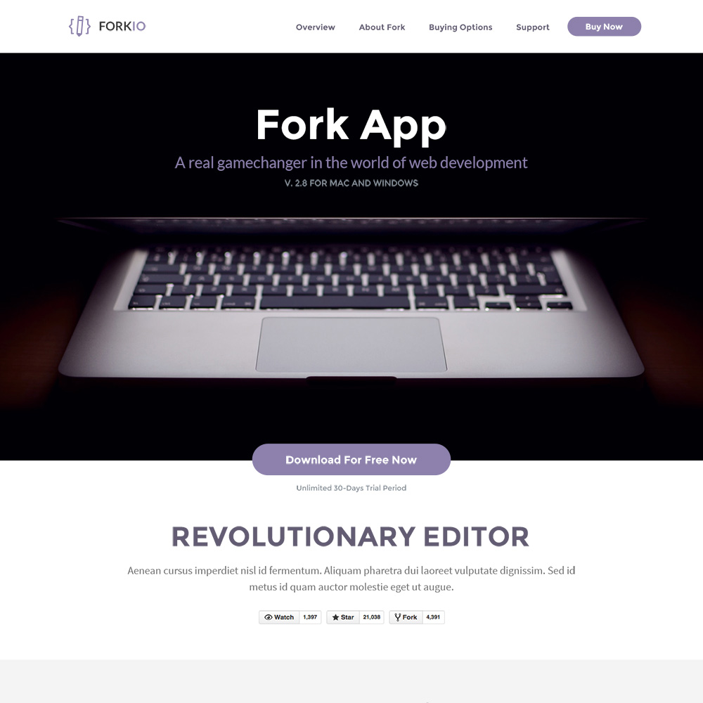Forkio Free PSD One Page Templates
