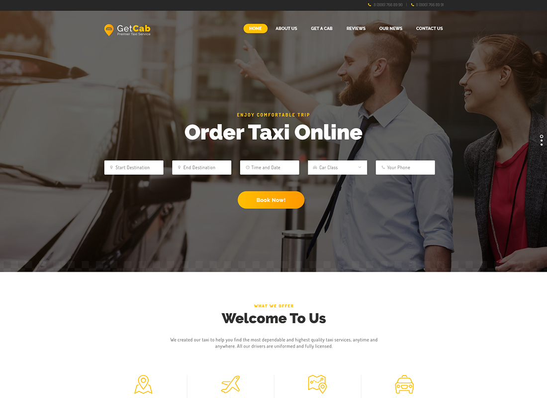 GetCab - Online Taxi Service WordPress Theme
