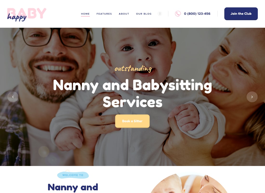Happy Baby | Nanny & Babysitting Services WordPress Theme
