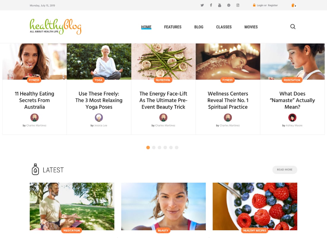 Healthy Living | Blog with Online Store WordPress Theme