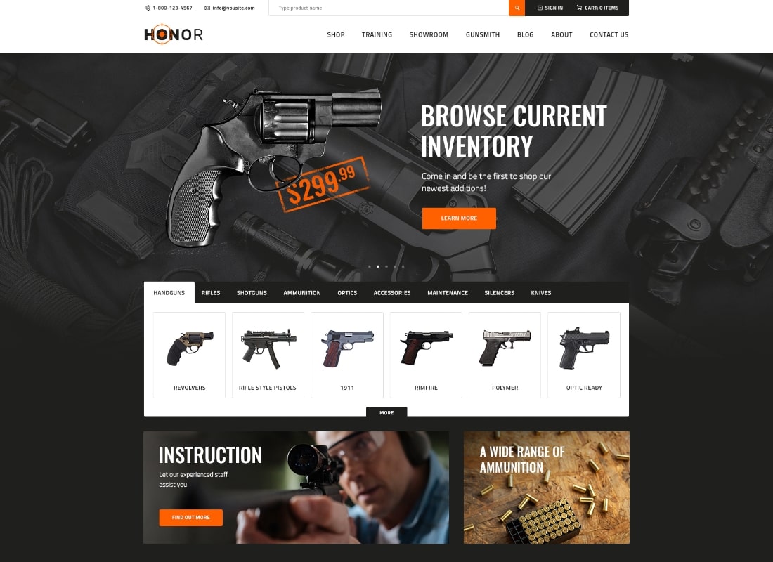 Honor | Shooting Club & Weapon Store WordPress Theme