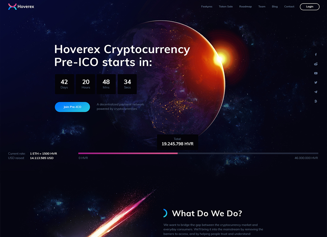 Hoverex - Cryptocurrency & ICO WordPress Theme + Spanish