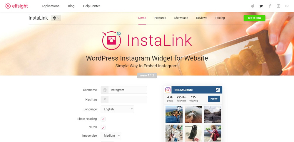 it allows you to opt for a display of images in a gallery without any header you can use instalink as a wordpress shortcode as a visual composer element - instagram follow me wordpress