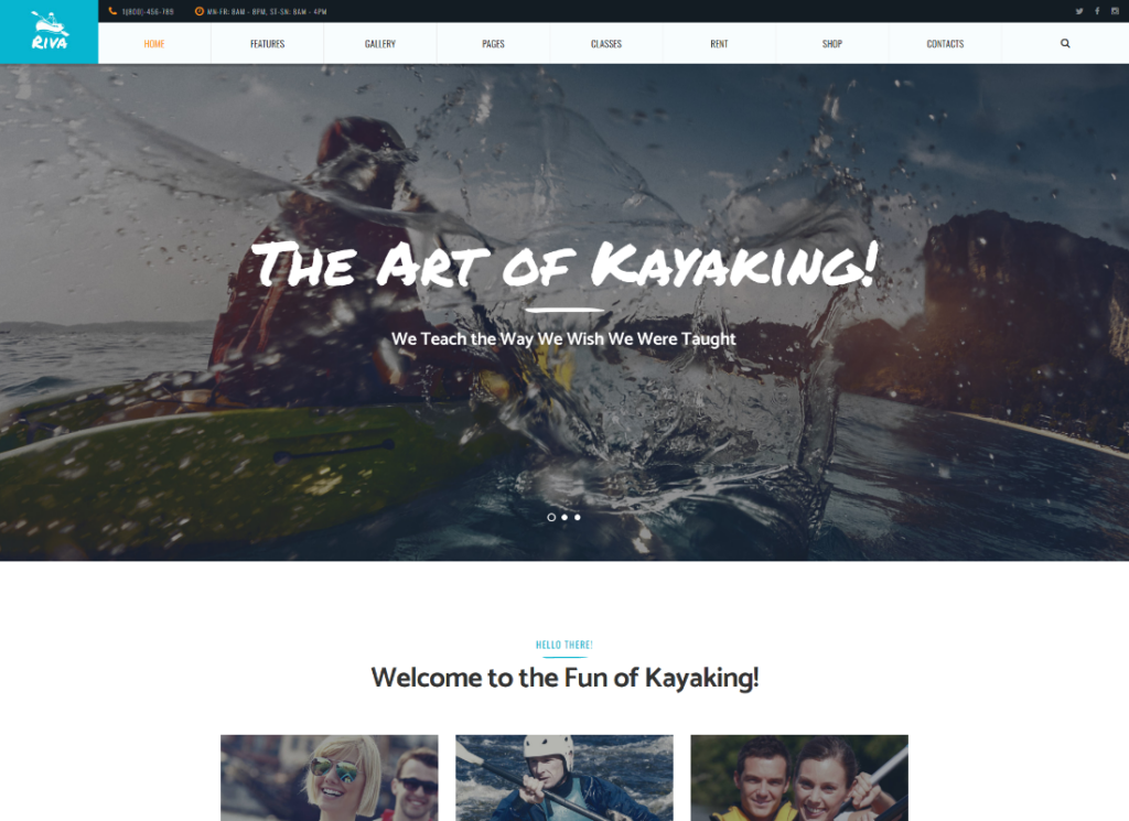 Kayaking / Paddling / Water Sports & Outdoors WordPress Theme
