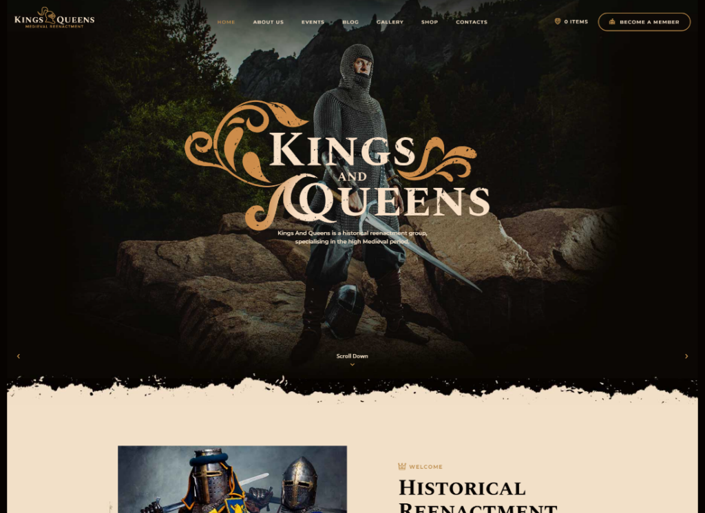 Kings & Queens - Historical War Medieval Reenactment WordPress Theme
