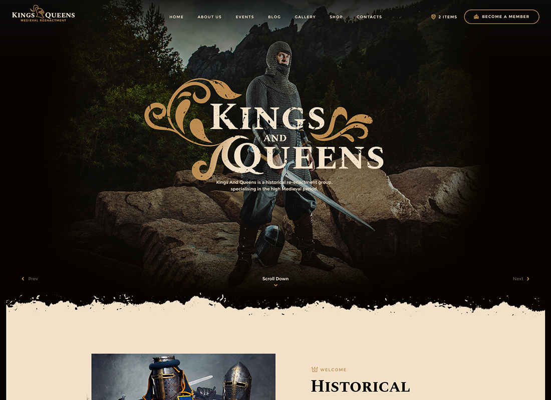 Kings & Queens - Medieval Reenactment WordPress Theme