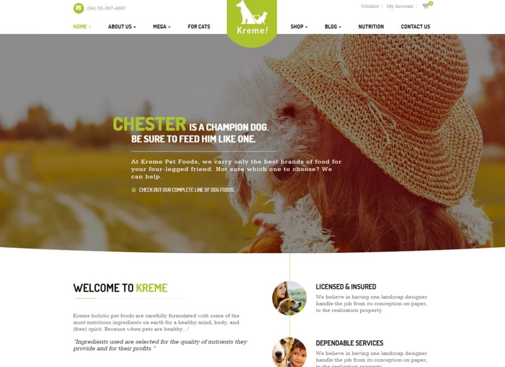 Kreme | Pet & Shop WordPress Theme