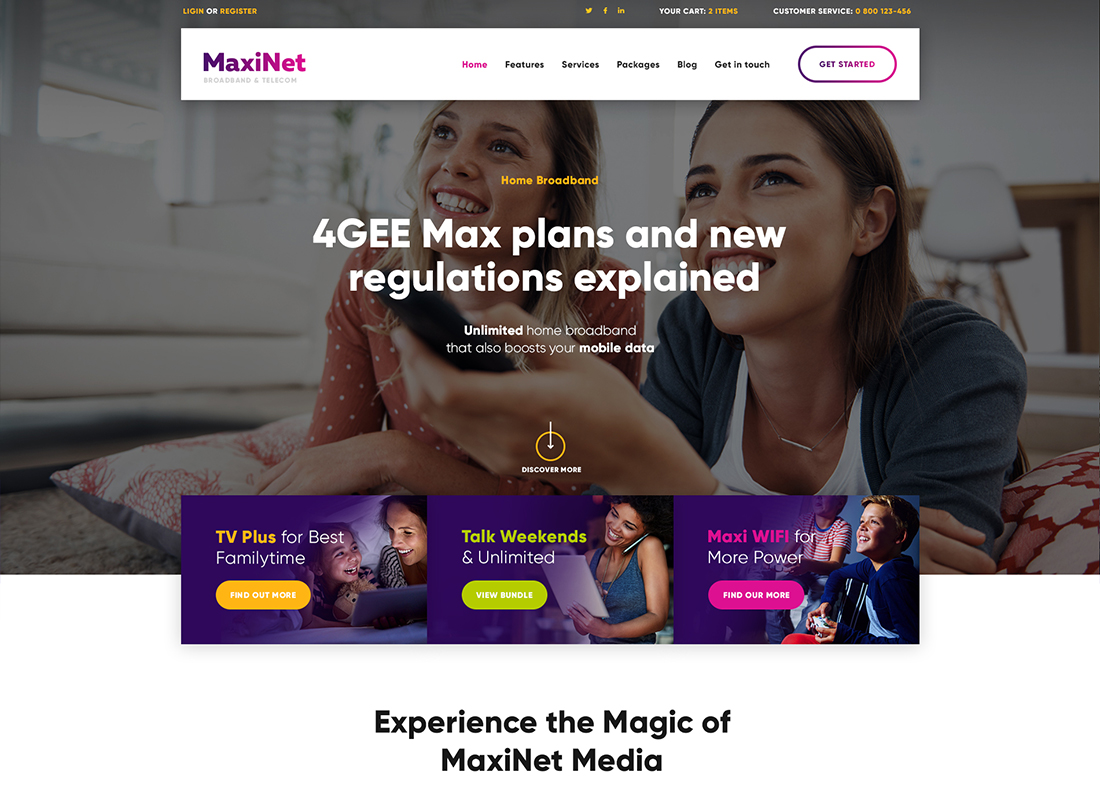 MaxiNet - Broadband & Telecom WordPress Theme