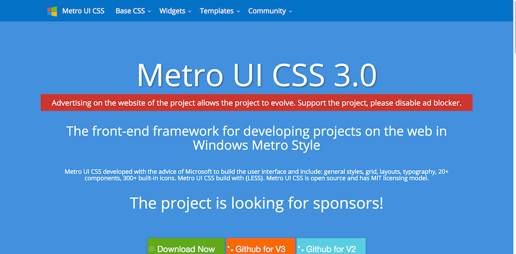 Metro UI CSS The front end framework for developing projects on the web in Windows Metro Style