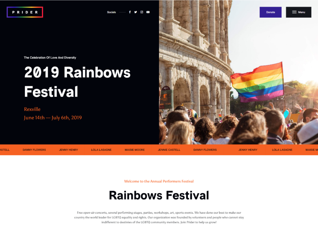 Prider - LGBT & Gay Rights Festival WordPress Theme
