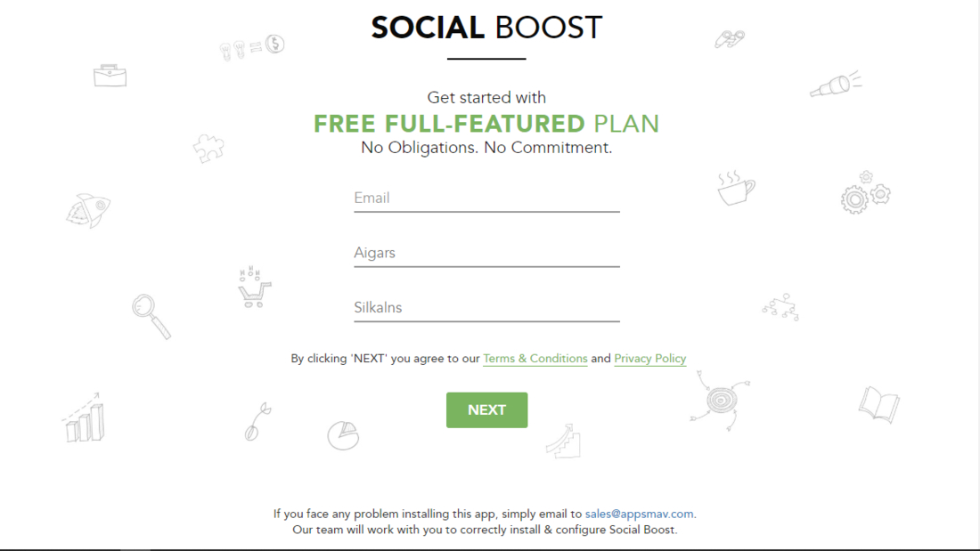Social Boost setup page