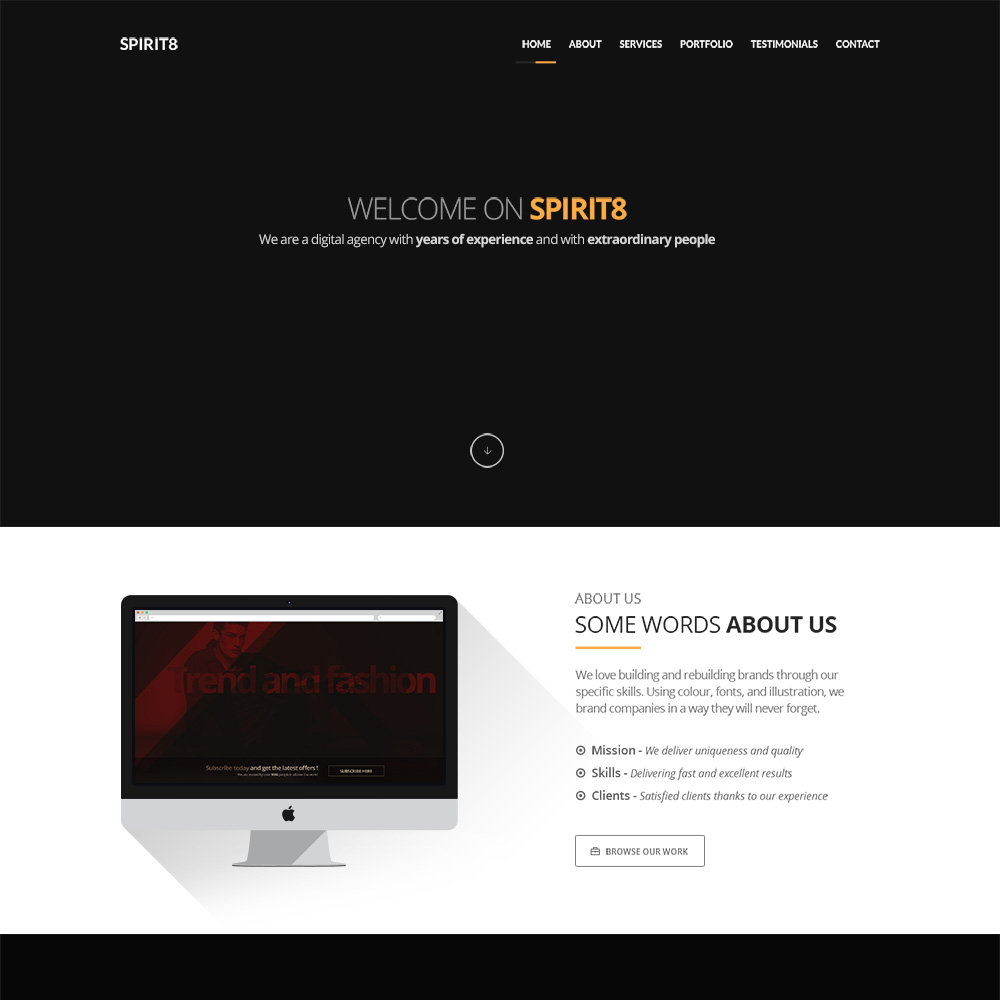 Spirit8 Free PSD One Page Templates